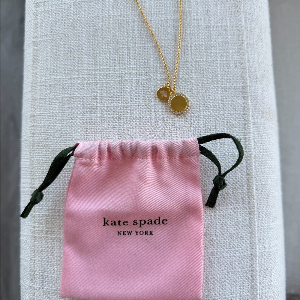 New with Tags - kate spade Gold Disc Pendant Necklace with Pink Drawstring Pouch